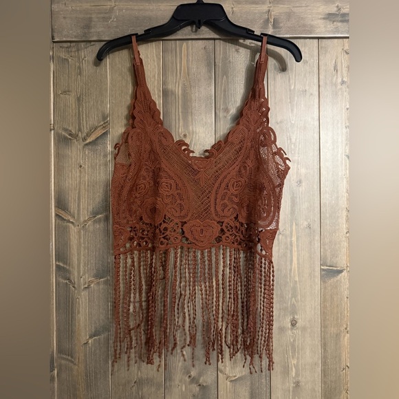 Flawless Tops - Flawless Rust Lace Camisole with Fringe Women’s XS/S NWOT